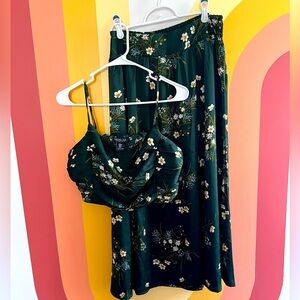 Green Floral Two Piece Skirt Set